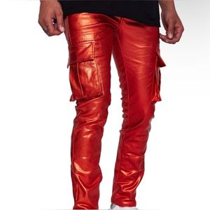 Red waxed leather jeans brand new